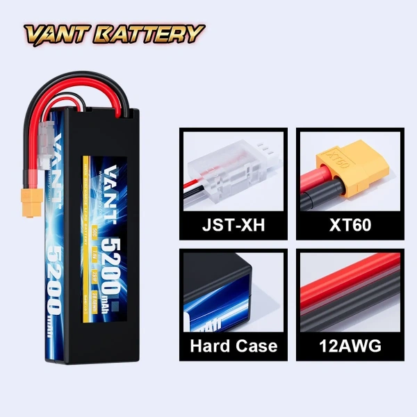 Аккумулятор LiPo 2S 5200 mAh 50C VTB-2S-5200-50C-HC VANT Battery 7.4V Hardcase XT60
